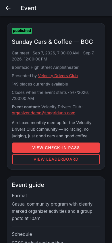 Event page — mobile