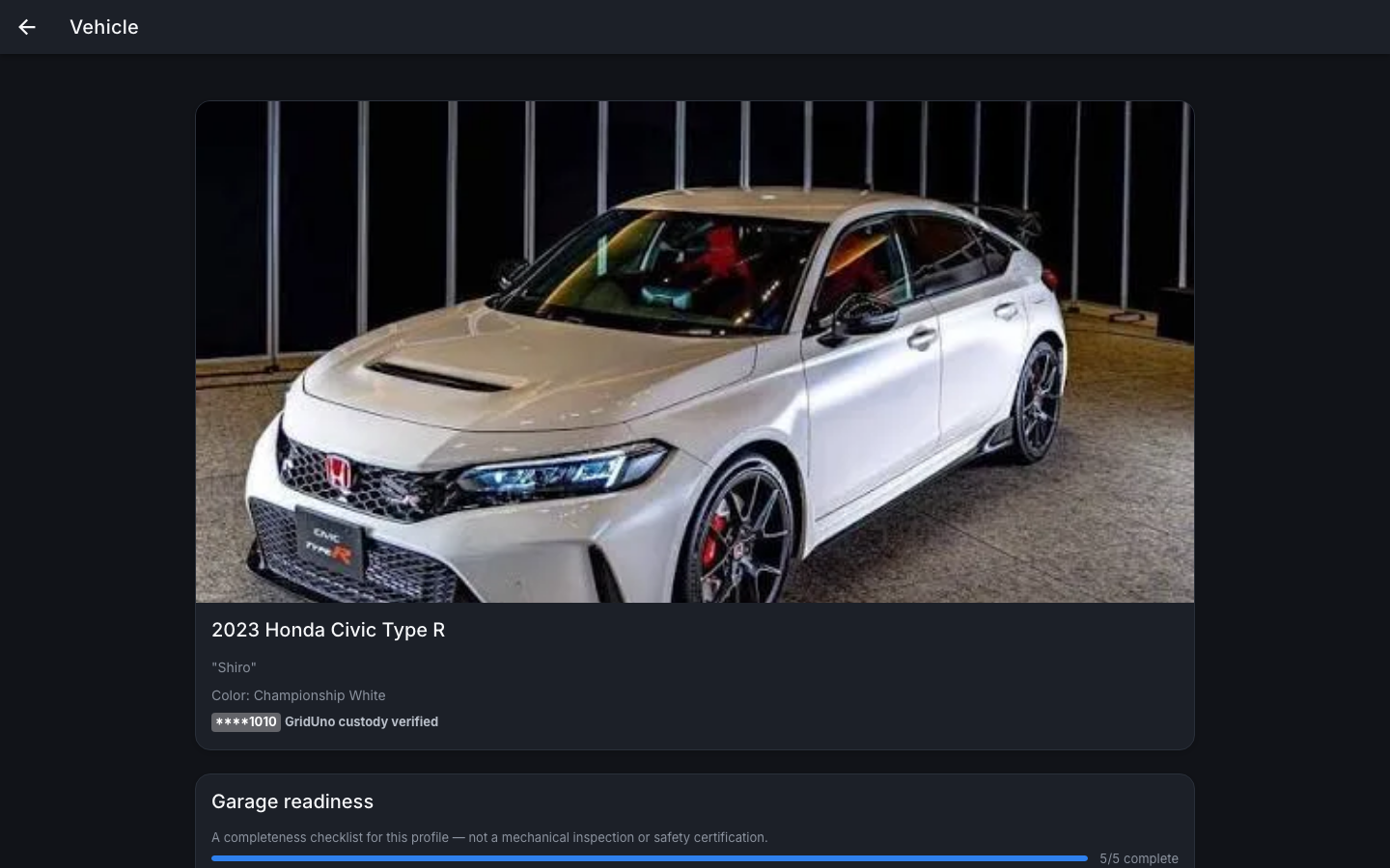 Garage · vehicle profile