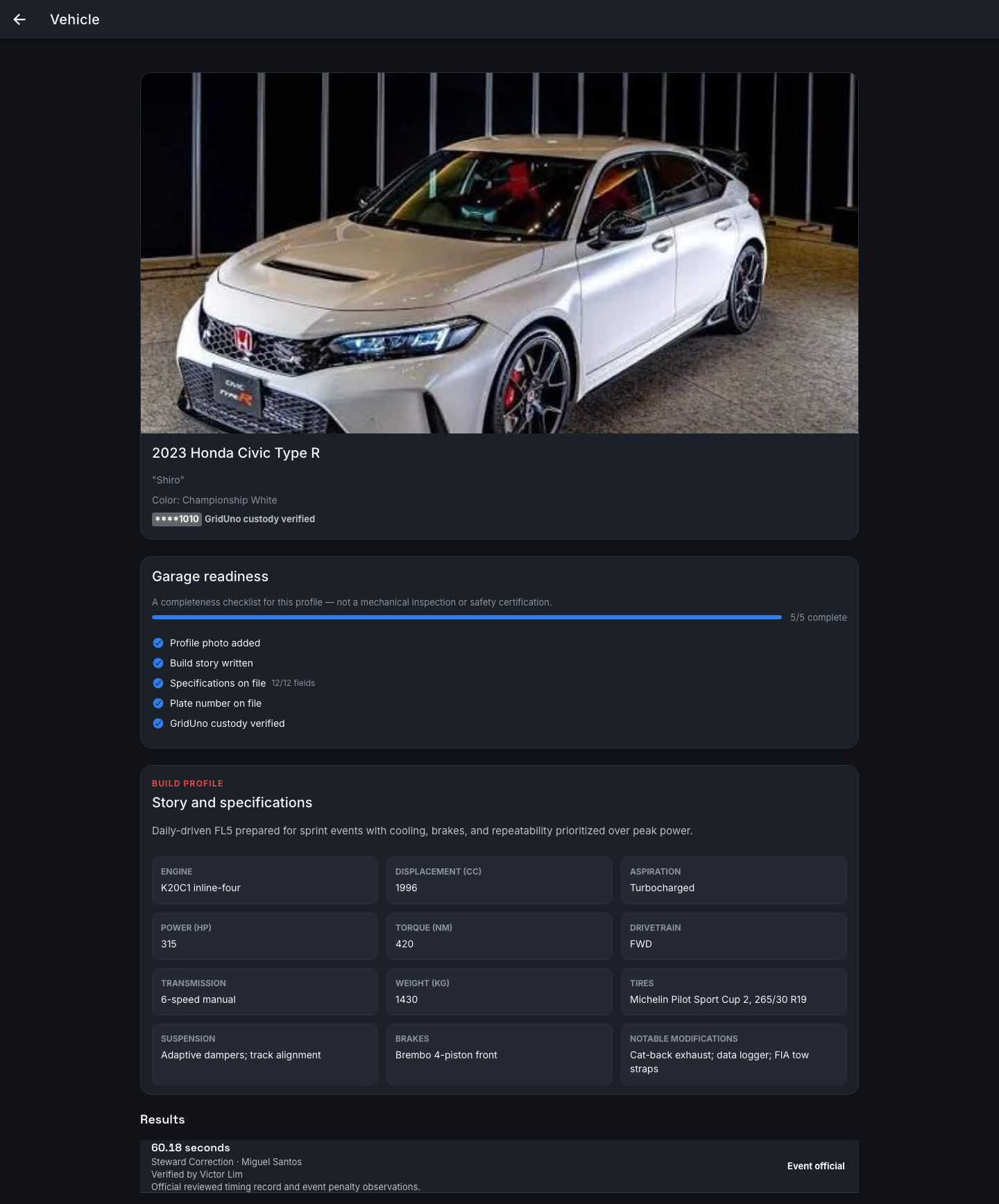 Vehicle history — the car's own record