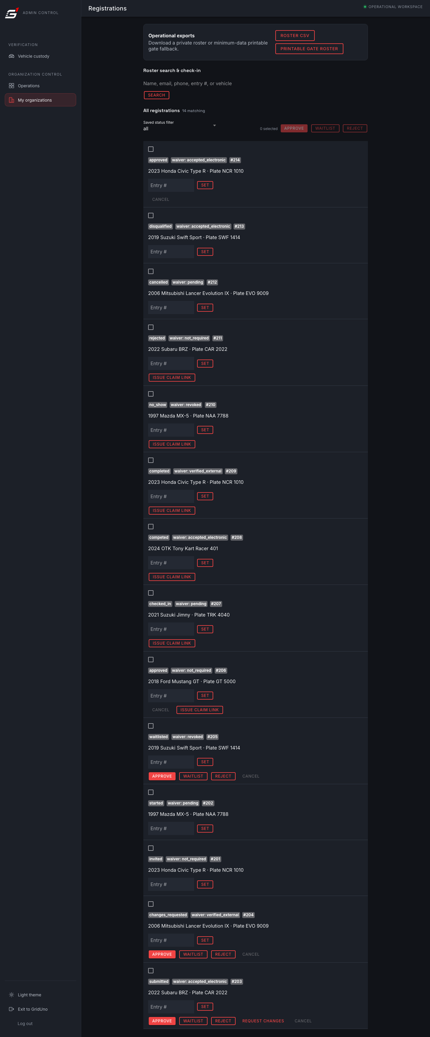 Registration queue — every status