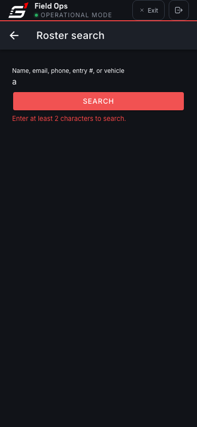 Roster search, populated